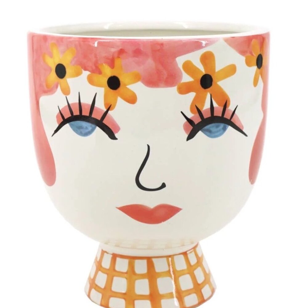 Ceramic Frida Face Pretty Eyelash Planter - Pink, 7 in.